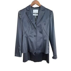 Moschino Cheap and Chic Vintage Black Satin Skirt Suit Set Size 10, measures a 6